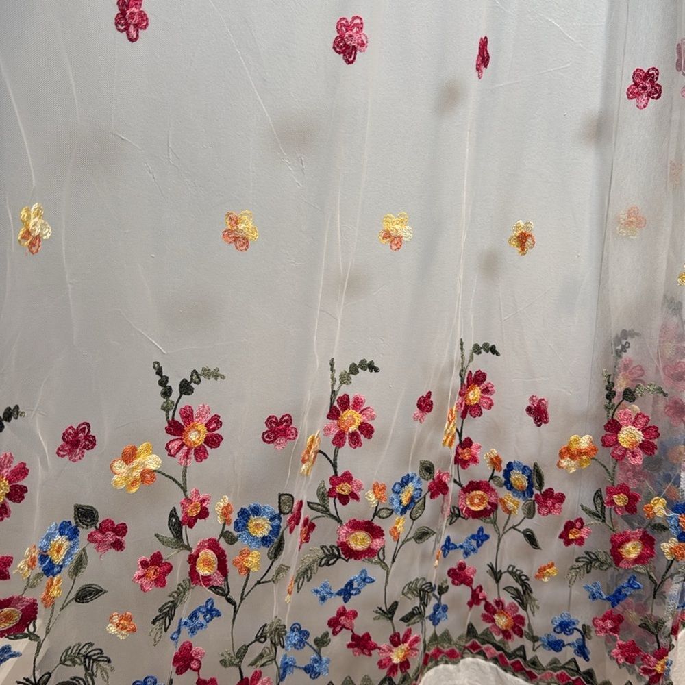 Kimono Sheer White Floral Embroidery Wedding Bridal Spring Shower Beach Boho - Picture 11 of 12